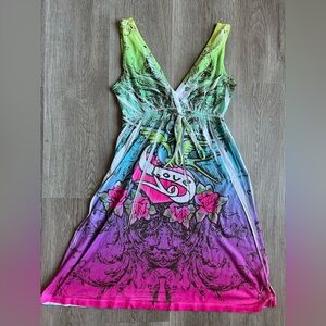 Castaways By Cromer Large Bright Colorful Punk V Neck Dress